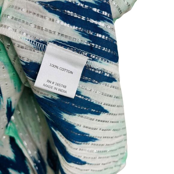 Be Boho Dress Womens Extra Small Blue Green White Ikat Print Button Tiered India - Picture 7 of 9